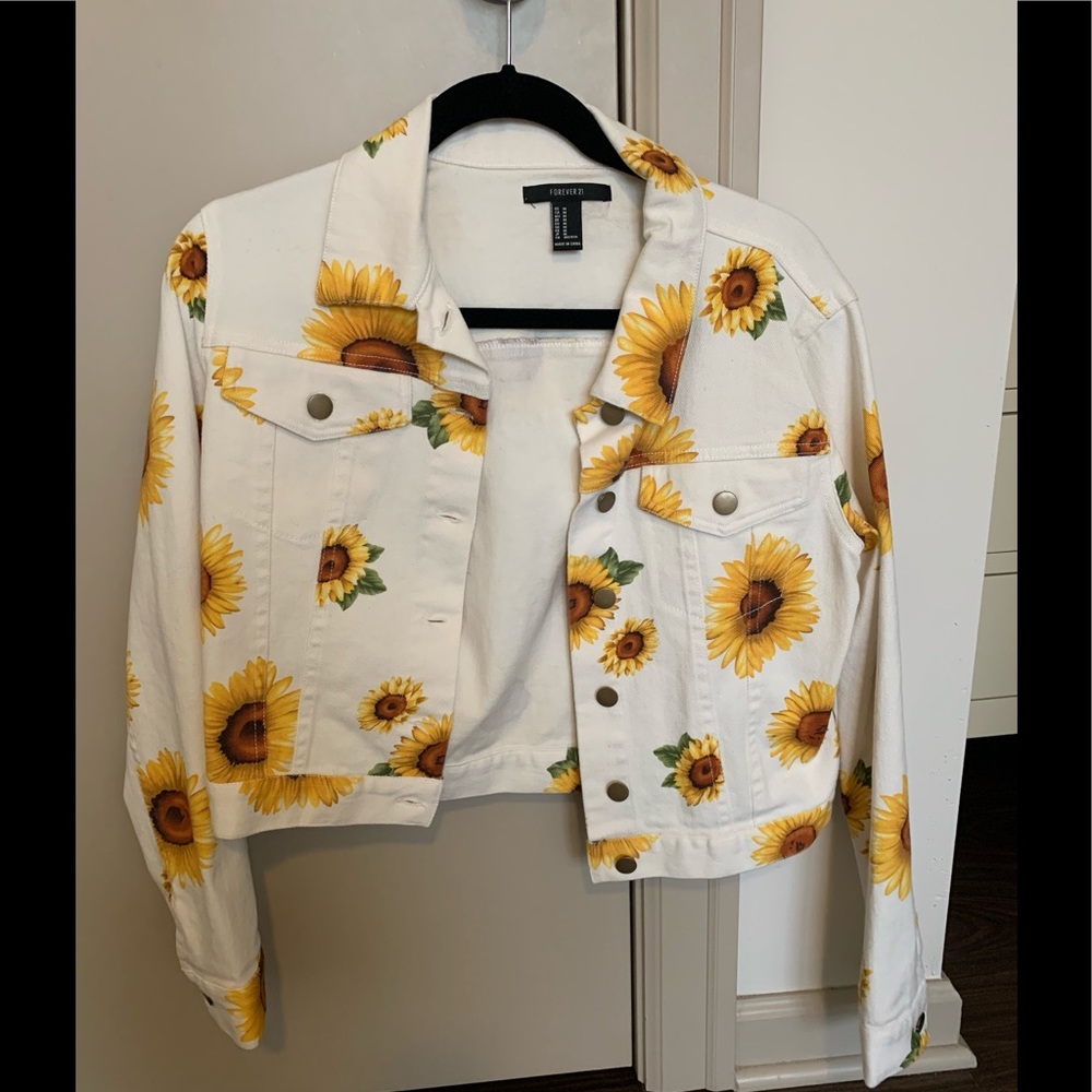 Forever 21 denim jacket with sunflowers